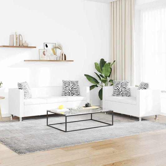 Conjunto de sofás de 2 e 3 lugares couro artificial branco