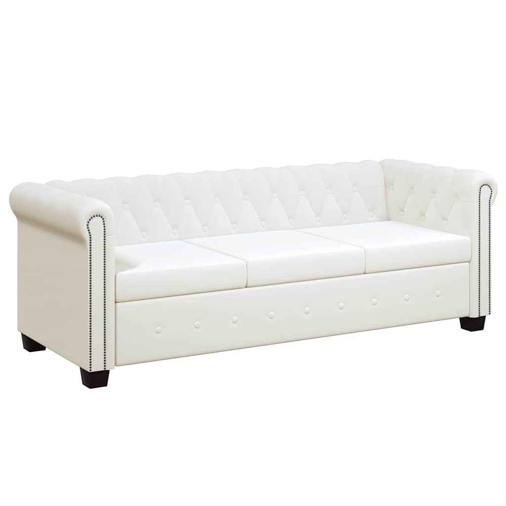Conjunto sofás Chesterfield 2 + 3 lugares couro artific. branco