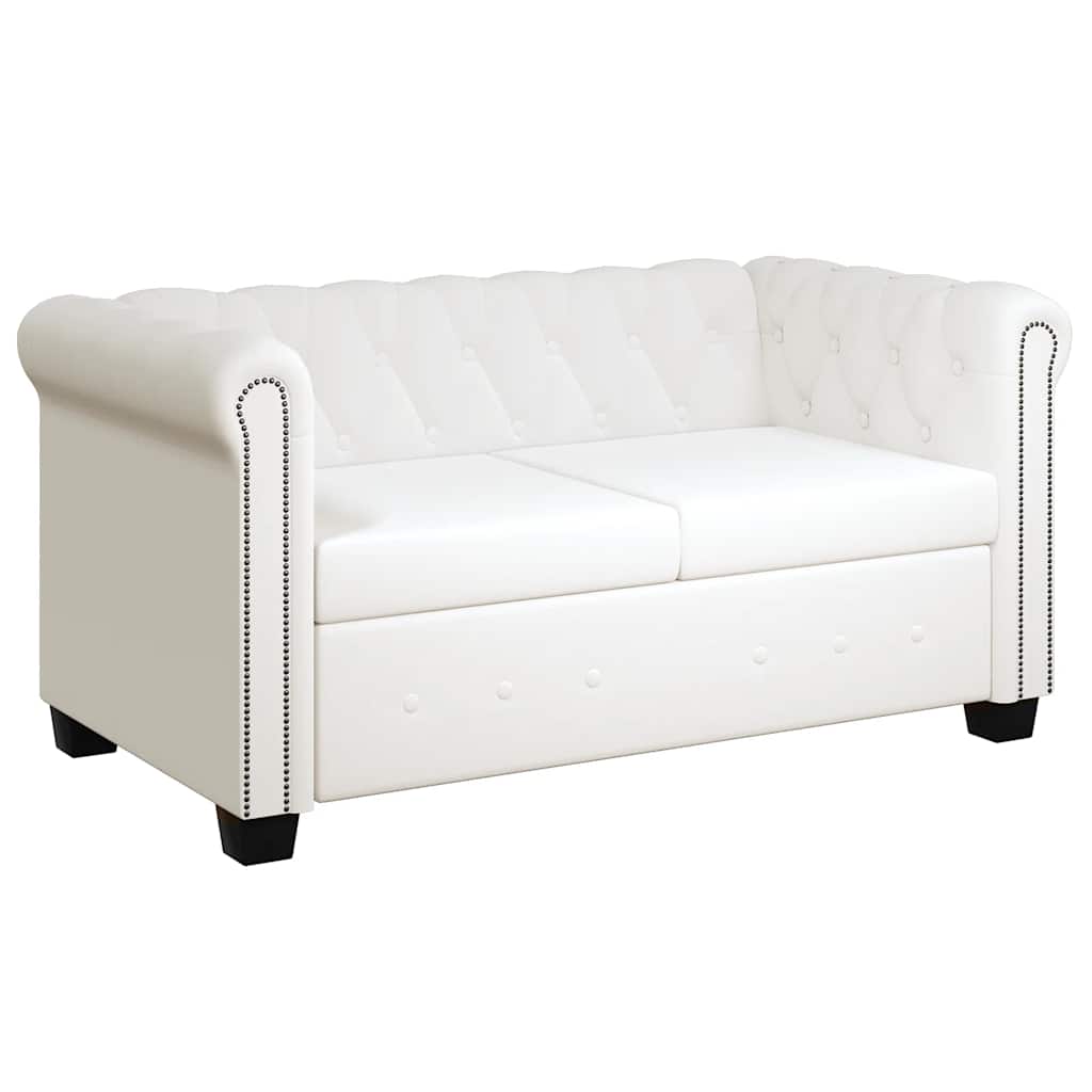 Conjunto sofás Chesterfield 2 + 3 lugares couro artific. branco