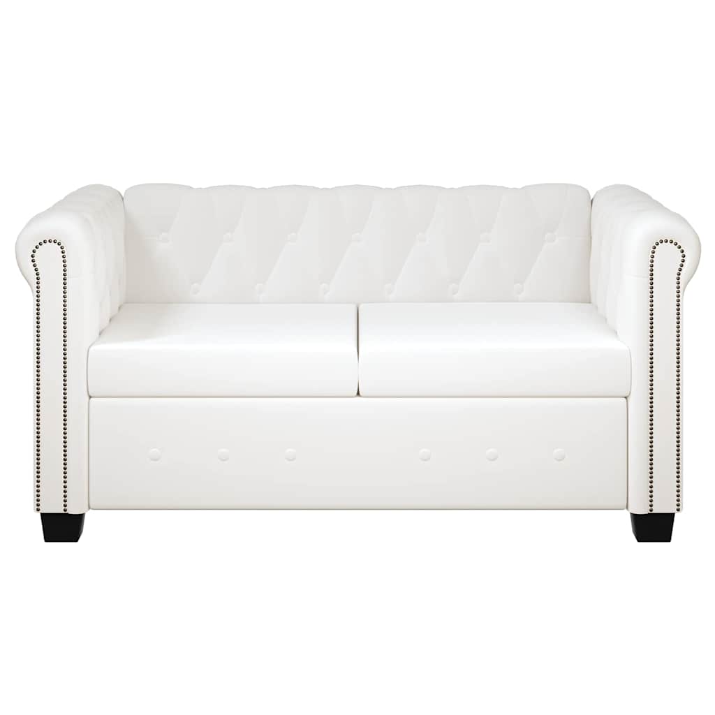 Conjunto sofás Chesterfield 2 + 3 lugares couro artific. branco