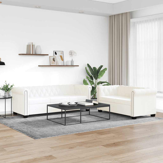 Conjunto sofás Chesterfield 2 + 3 lugares couro artific. branco