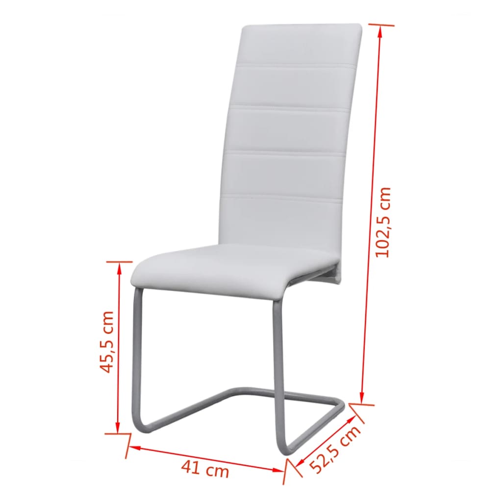 Cadeiras de jantar cantilever 6 pcs couro artificial branco