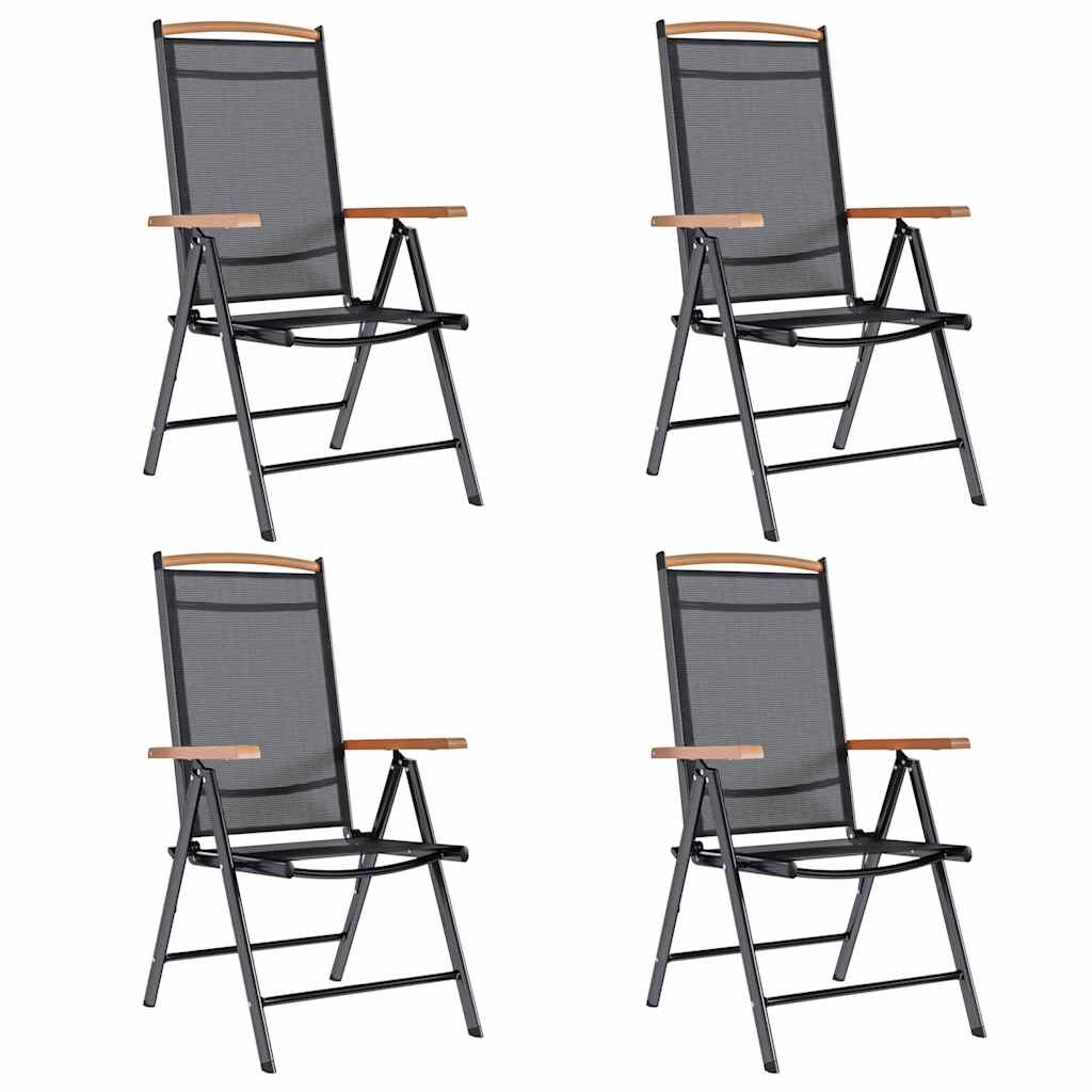 Cadeiras de jardim dobráveis 4 pcs alumínio e textilene preto
