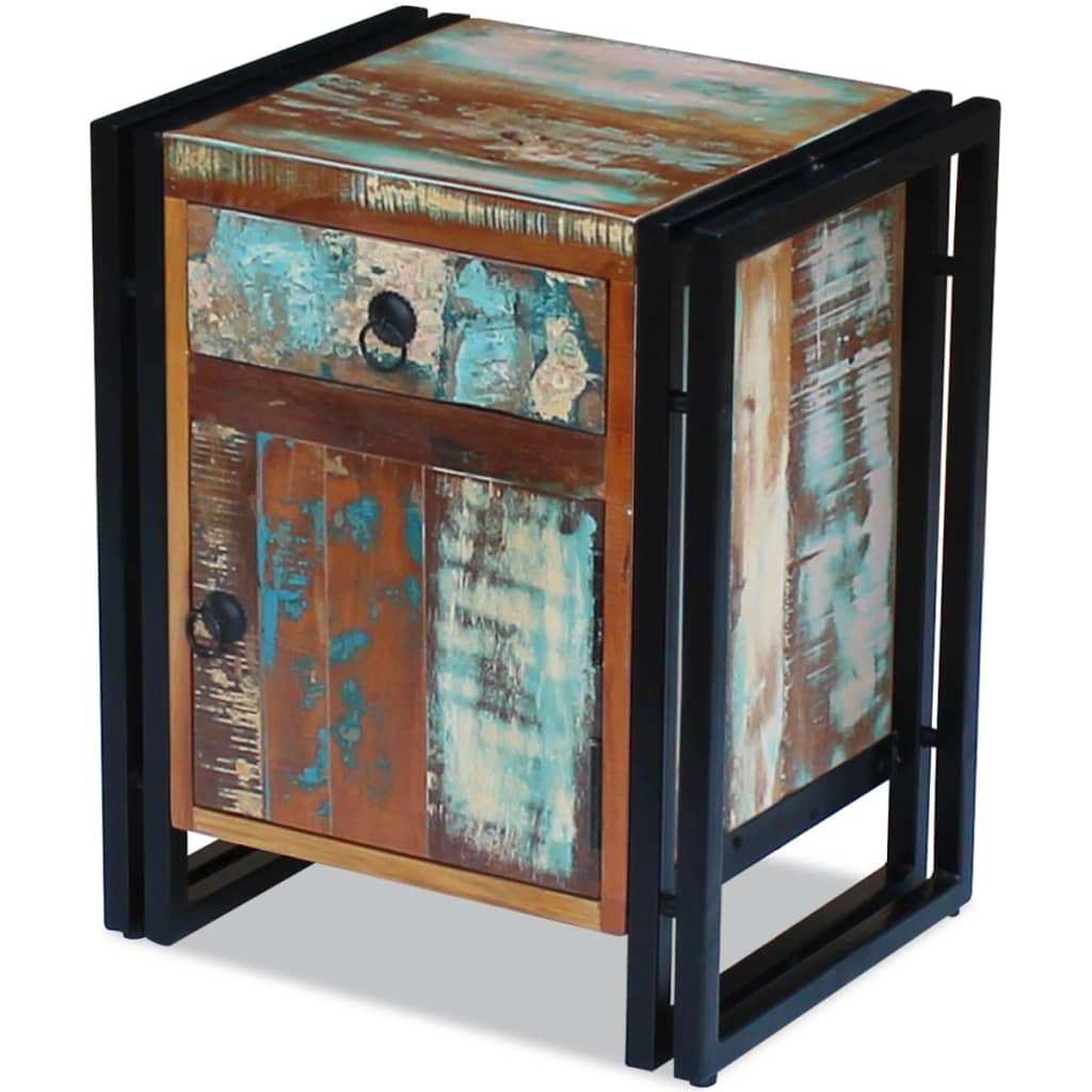 Mesa de cabeceira em madeira reciclada maciça