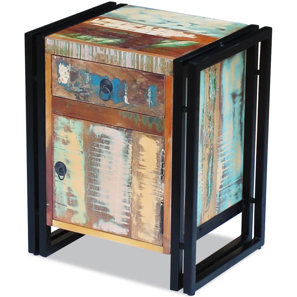Mesa de cabeceira em madeira reciclada maciça