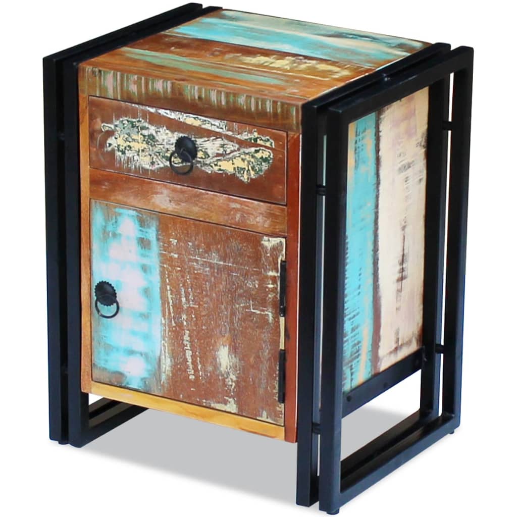 Mesa de cabeceira em madeira reciclada maciça