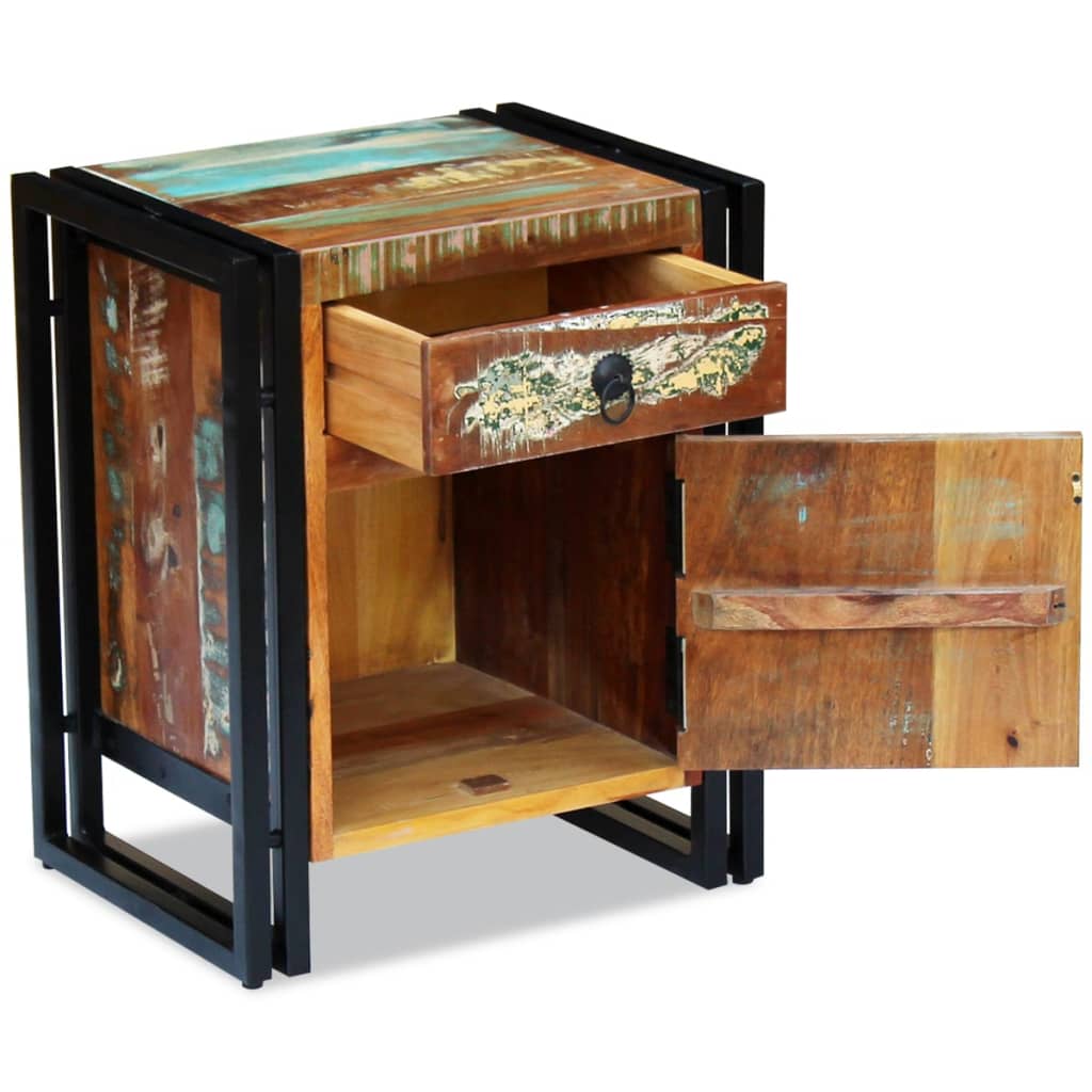 Mesa de cabeceira em madeira reciclada maciça