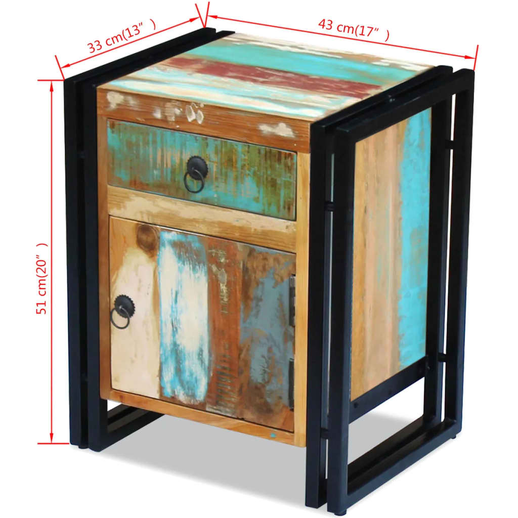 Mesa de cabeceira em madeira reciclada maciça