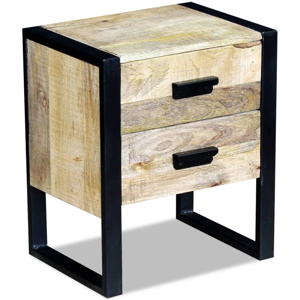 Mesa apoio 2 gavetas madeira de manga sólida 43x33x51 cm