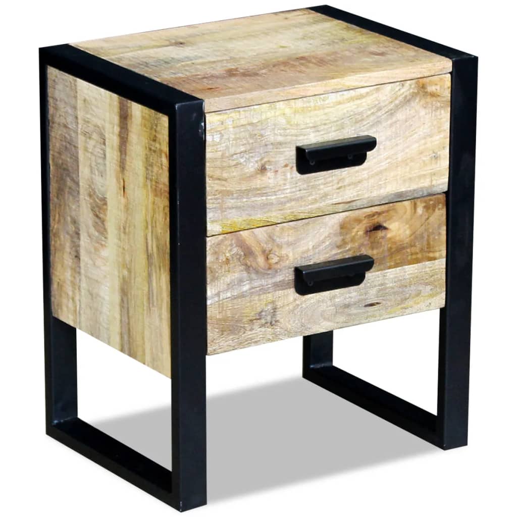 Mesa apoio 2 gavetas madeira de manga sólida 43x33x51 cm