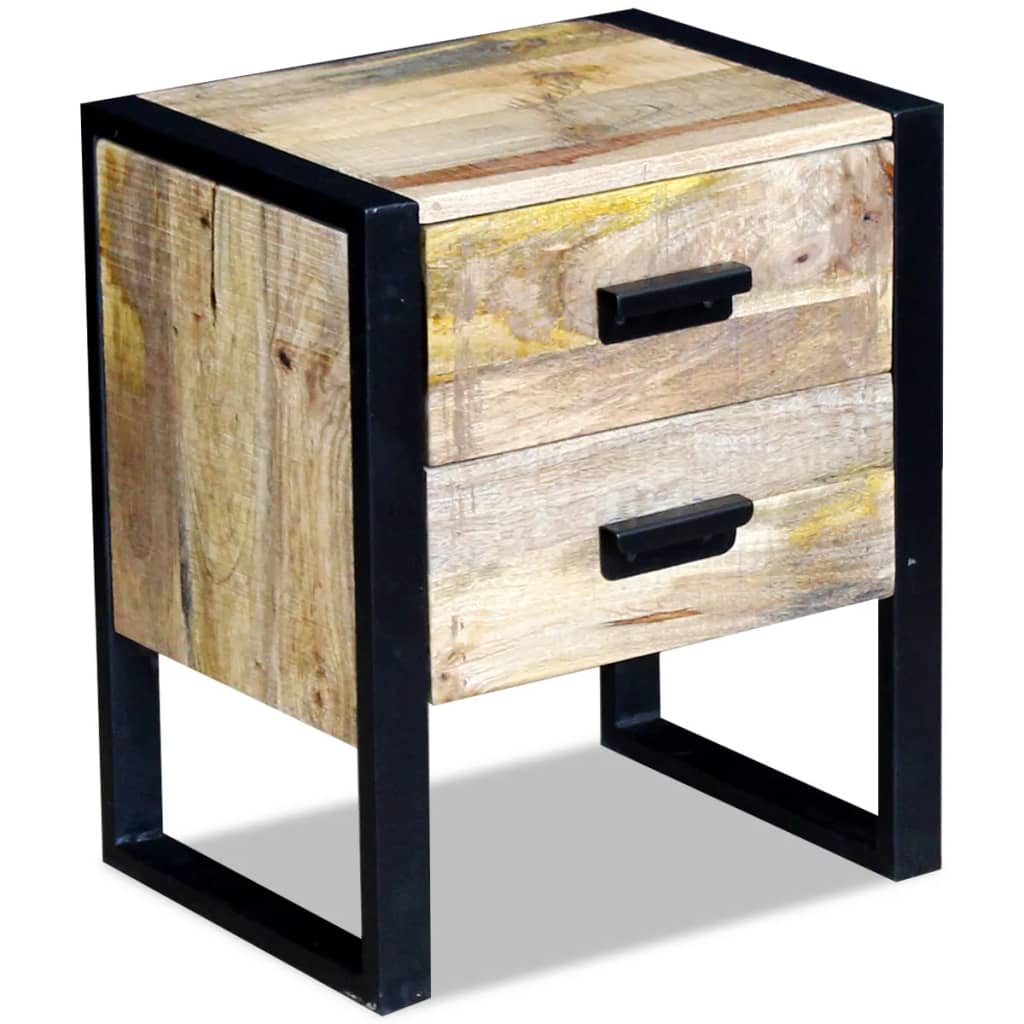 Mesa apoio 2 gavetas madeira de manga sólida 43x33x51 cm