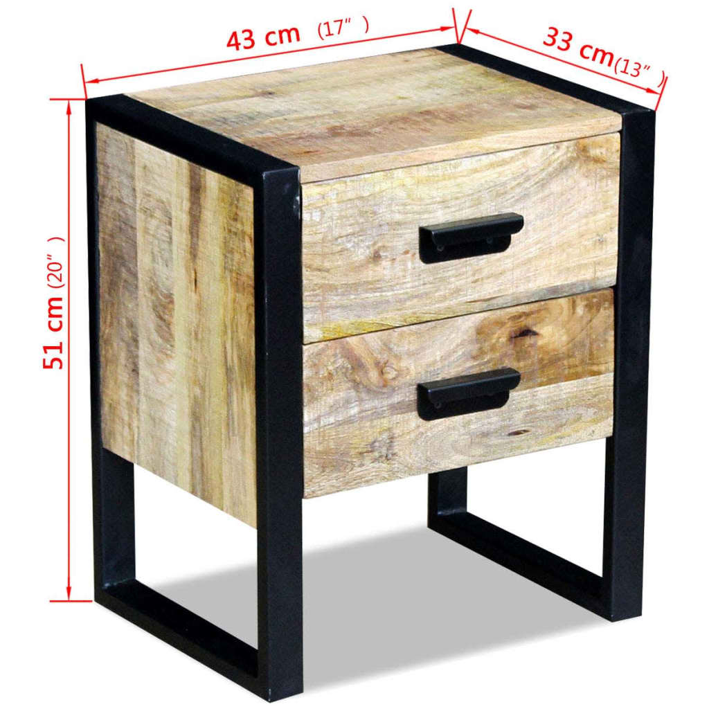 Mesa apoio 2 gavetas madeira de manga sólida 43x33x51 cm