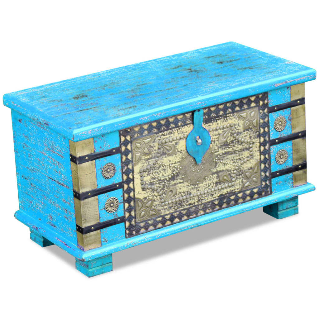 Arca de arrumos madeira de mangueira 80x40x45 cm, azul
