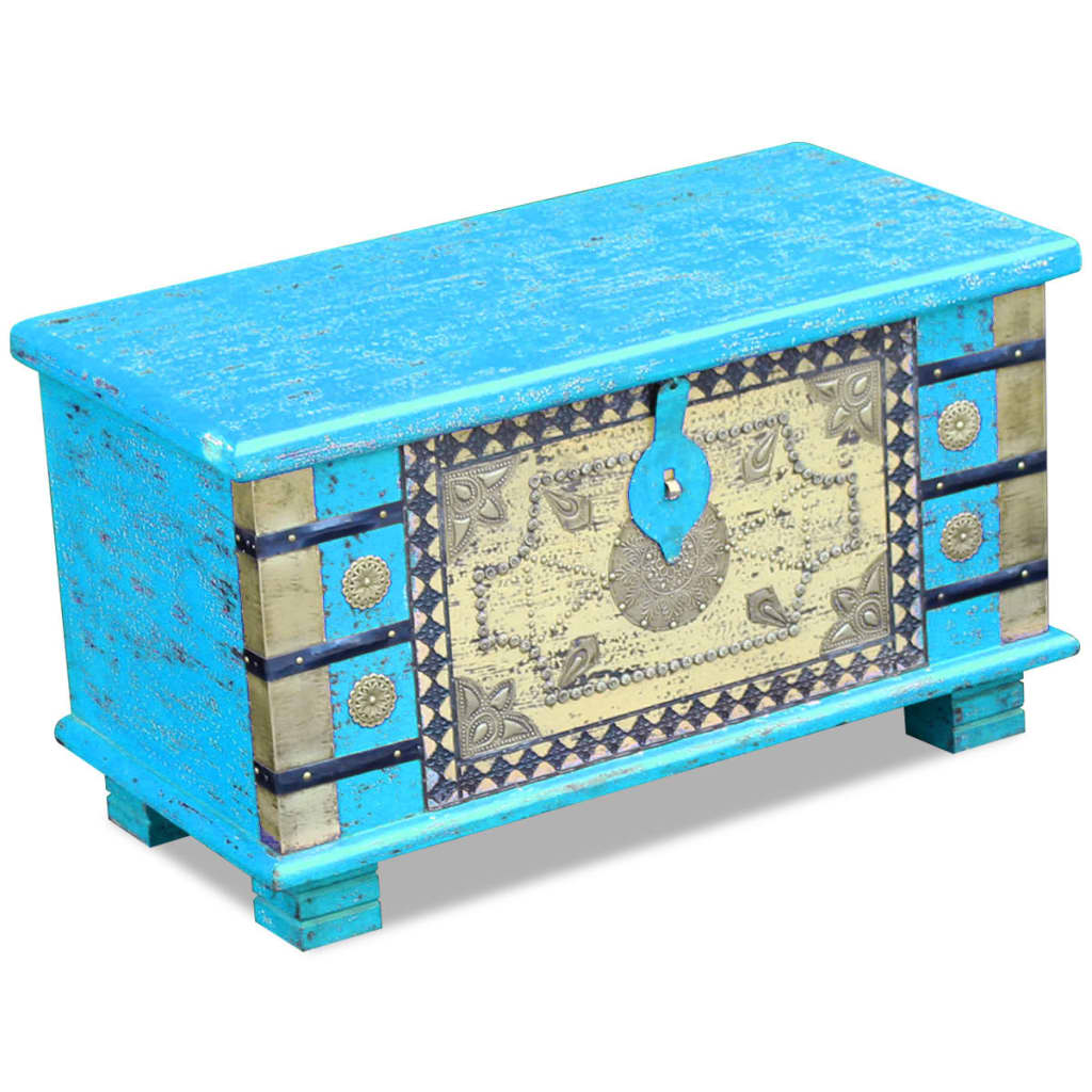 Arca de arrumos madeira de mangueira 80x40x45 cm, azul