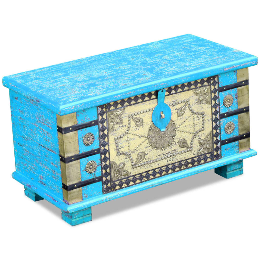 Arca de arrumos madeira de mangueira 80x40x45 cm, azul