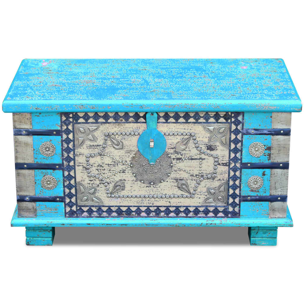 Arca de arrumos madeira de mangueira 80x40x45 cm, azul