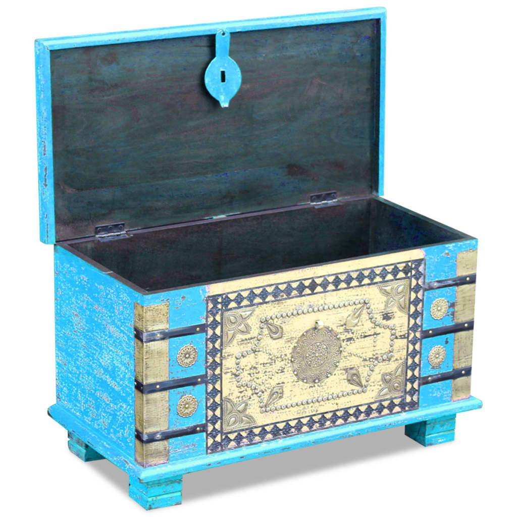 Arca de arrumos madeira de mangueira 80x40x45 cm, azul