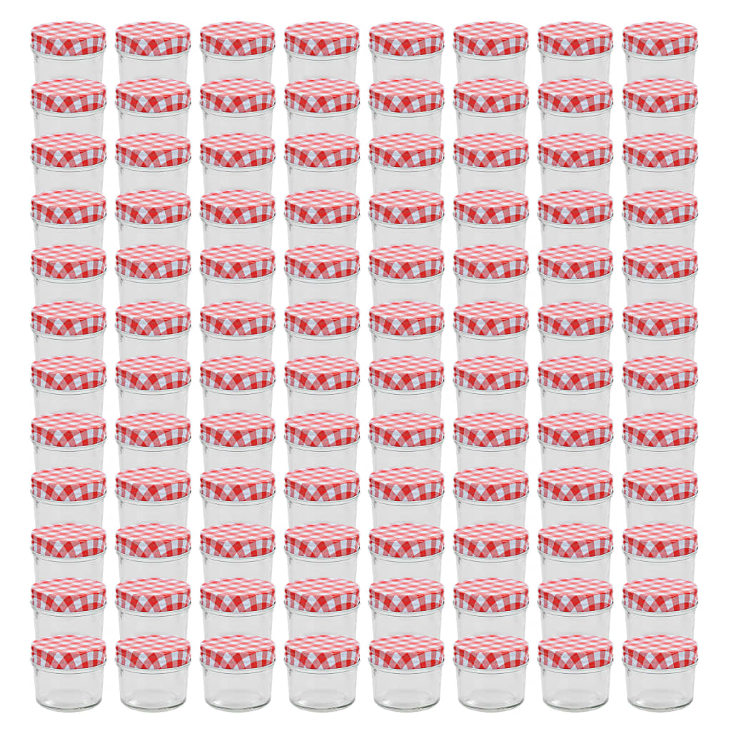 Frascos de vidro com tampas brancas e vermelhas 96 pcs 110 ml