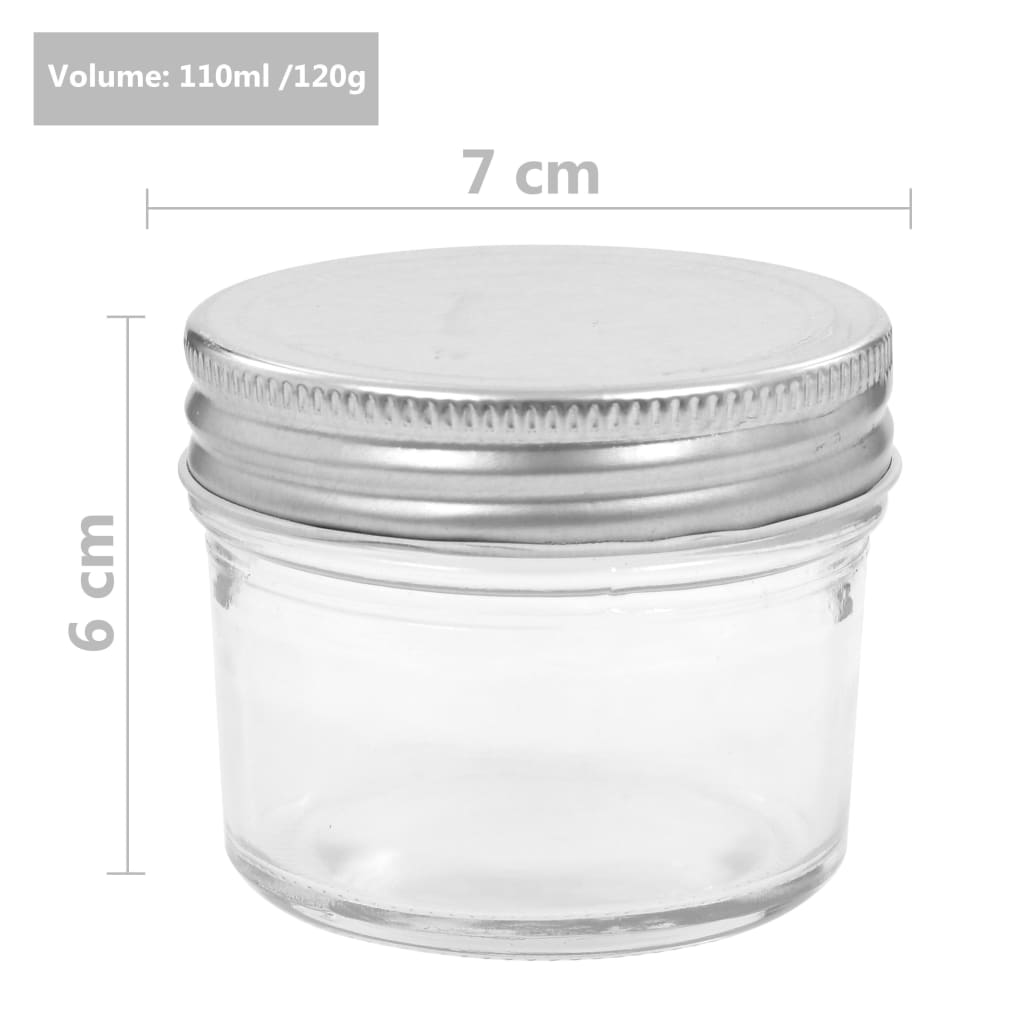Frascos de vidro com tampas prateadas 48 pcs 110 ml