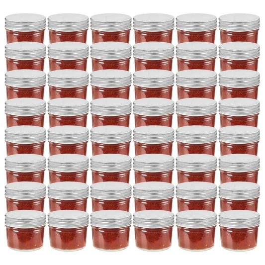 Frascos de vidro com tampas prateadas 48 pcs 110 ml