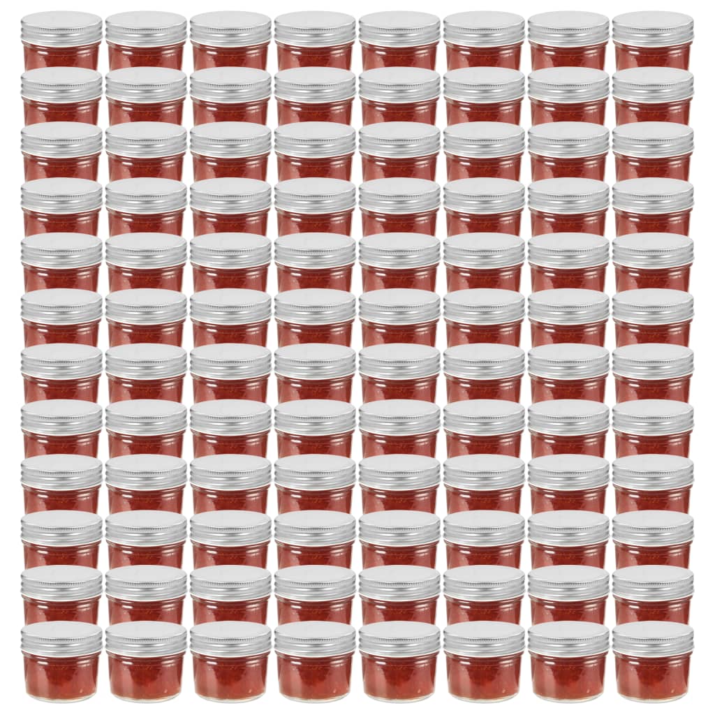 Frascos de vidro com tampas prateadas 96 pcs 110 ml