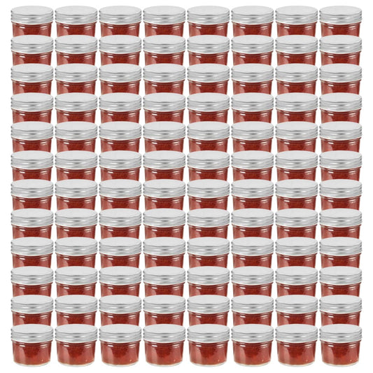 Frascos de vidro com tampas prateadas 96 pcs 110 ml