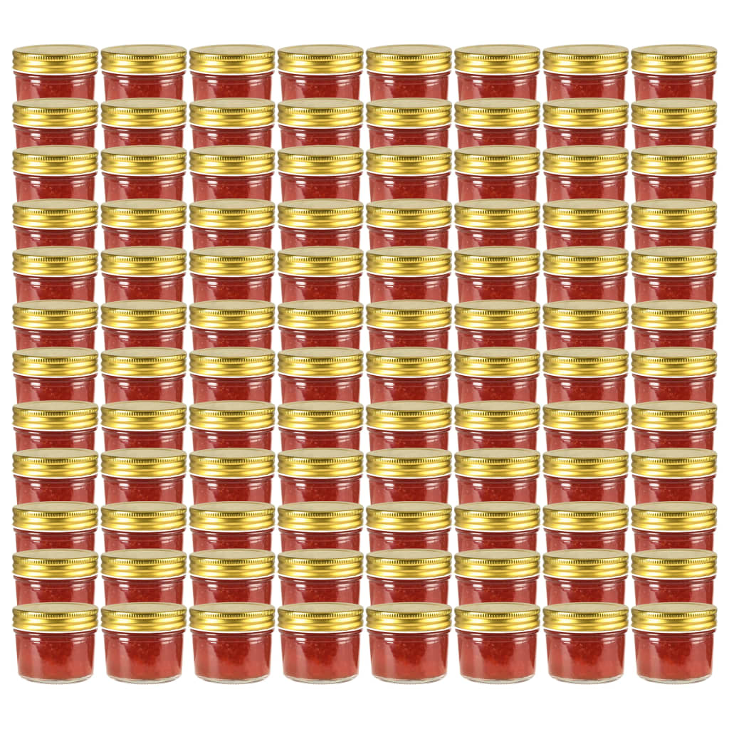 Frascos de vidro com tampas douradas 96 pcs 110 ml