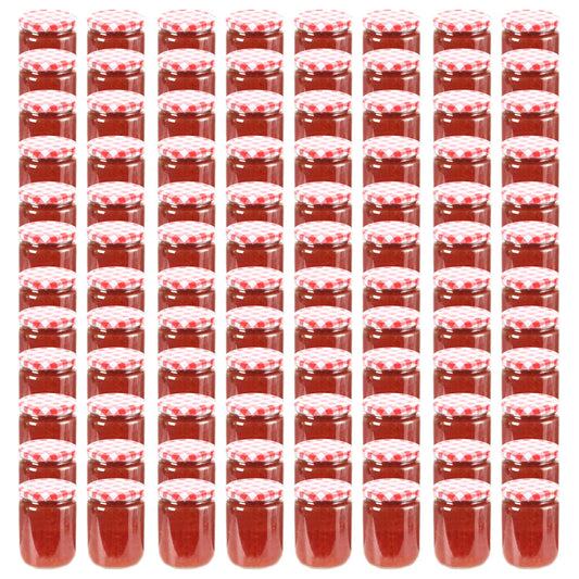 Frascos de vidro com tampas brancas e vermelhas 96 pcs 230 ml