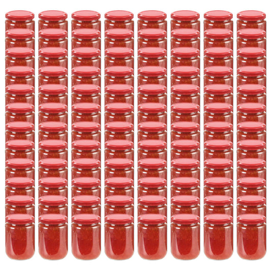 Frascos de vidro com tampas vermelhas 96 pcs 230 ml