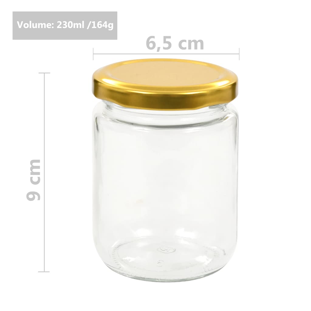 Frascos de vidro com tampas douradas 48 pcs 230 ml