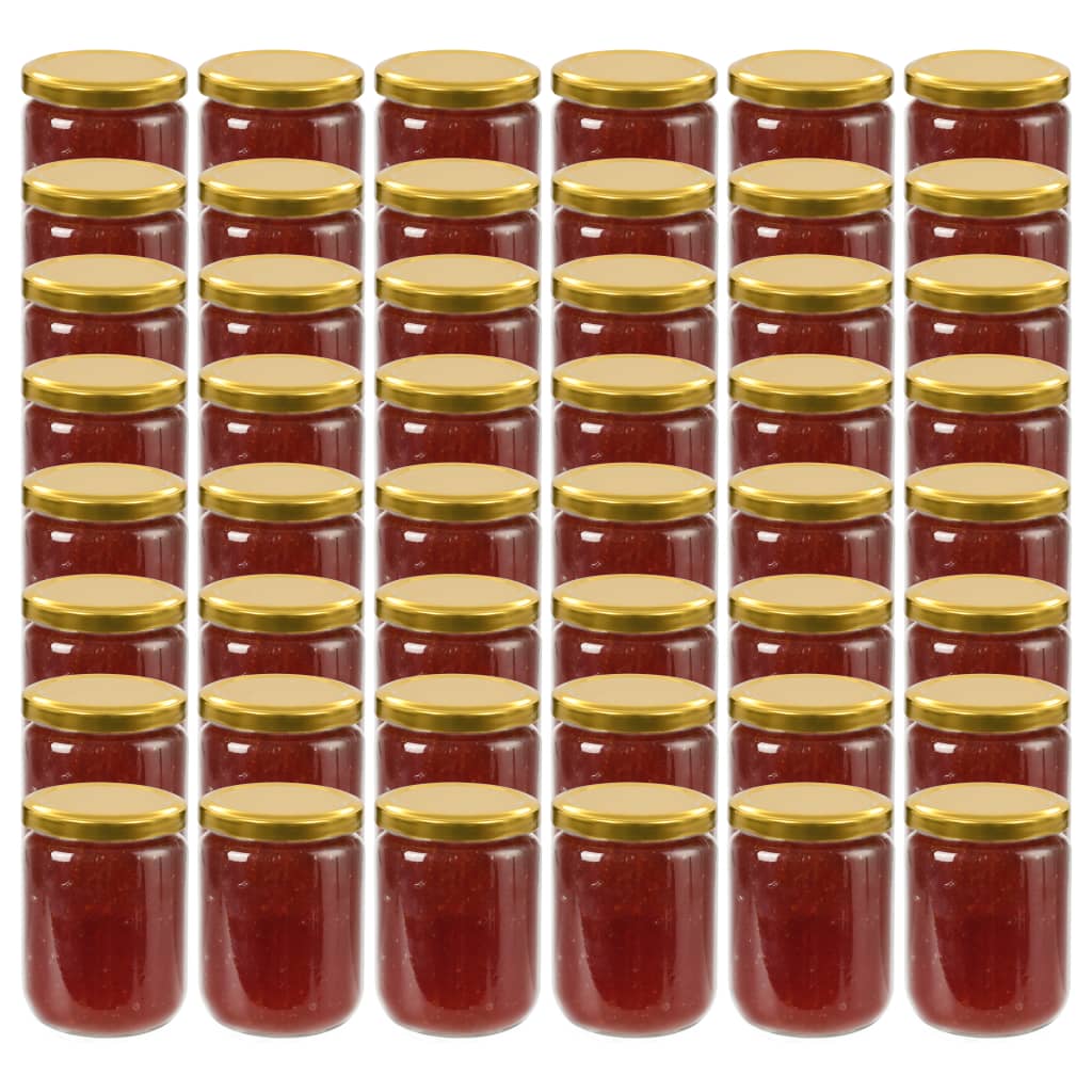 Frascos de vidro com tampas douradas 48 pcs 230 ml