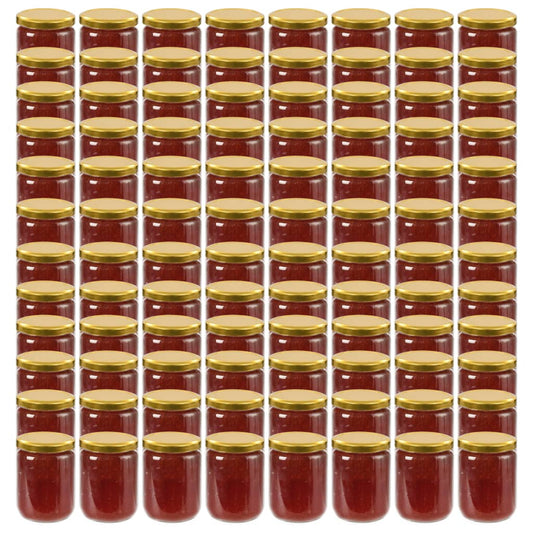 Frascos de vidro com tampas douradas 96 pcs 230 ml
