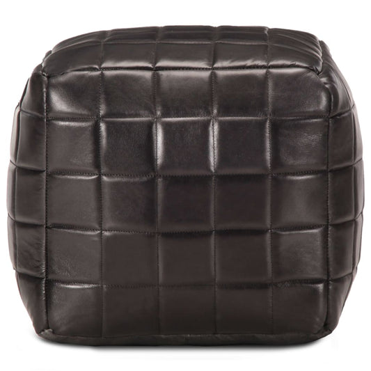 Pufe 40x40x40 cm couro de cabra genuíno preto
