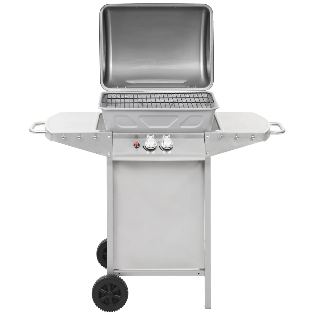 Grelhador a gás com 2 zonas de cozinhar aço inoxidável prateado