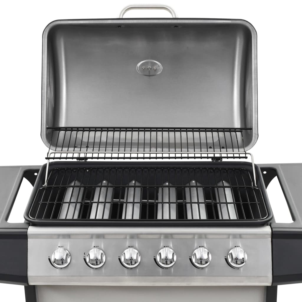 Grelhador/BBQ a gás 6 zonas de cozinhar aço inoxidável prateado