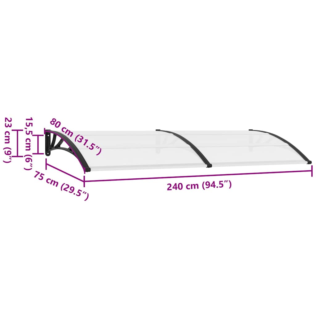 Toldo para porta 240x75 cm PC preto e transparente