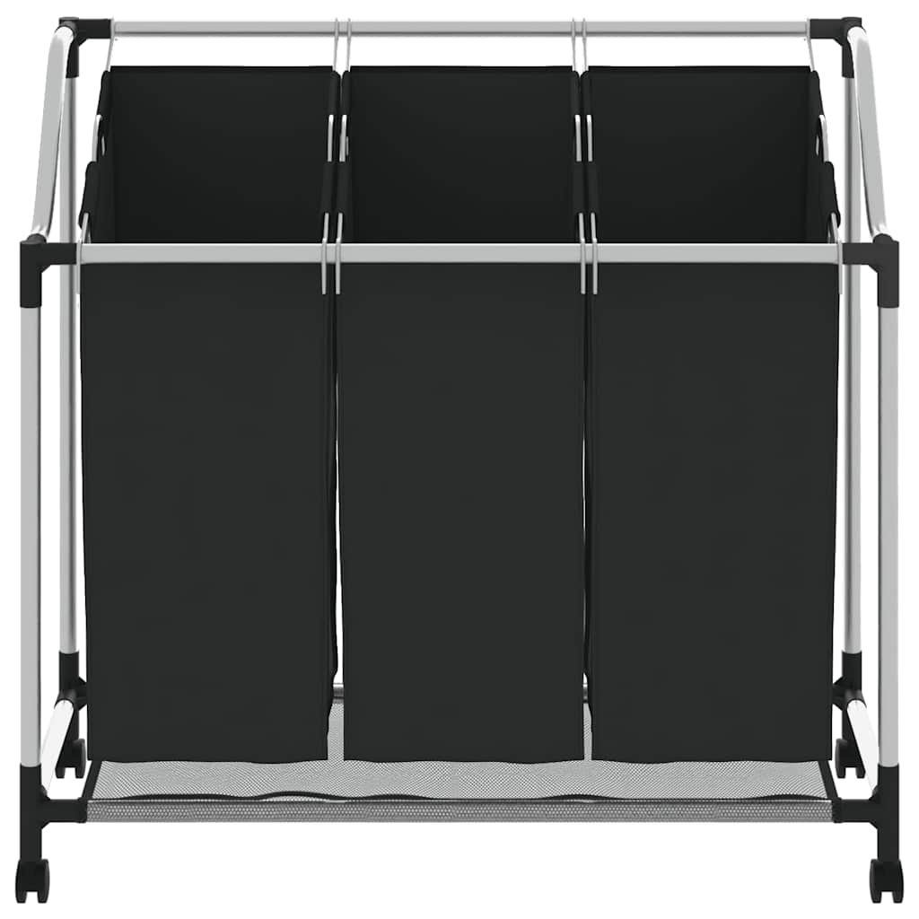 Separador de roupa suja com 3 sacos aço preto