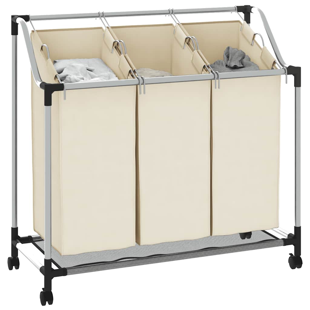 Separador de roupa suja com 3 sacos aço creme