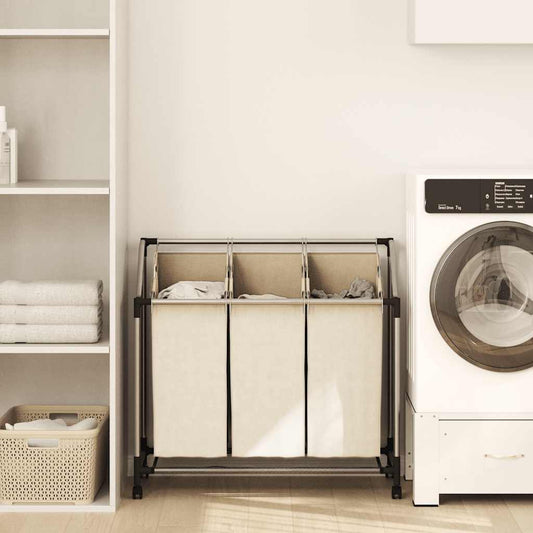 Separador de roupa suja com 3 sacos aço creme