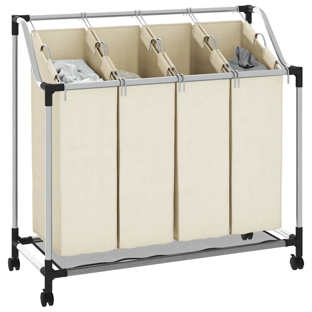 Separador de roupa suja com 4 sacos aço creme