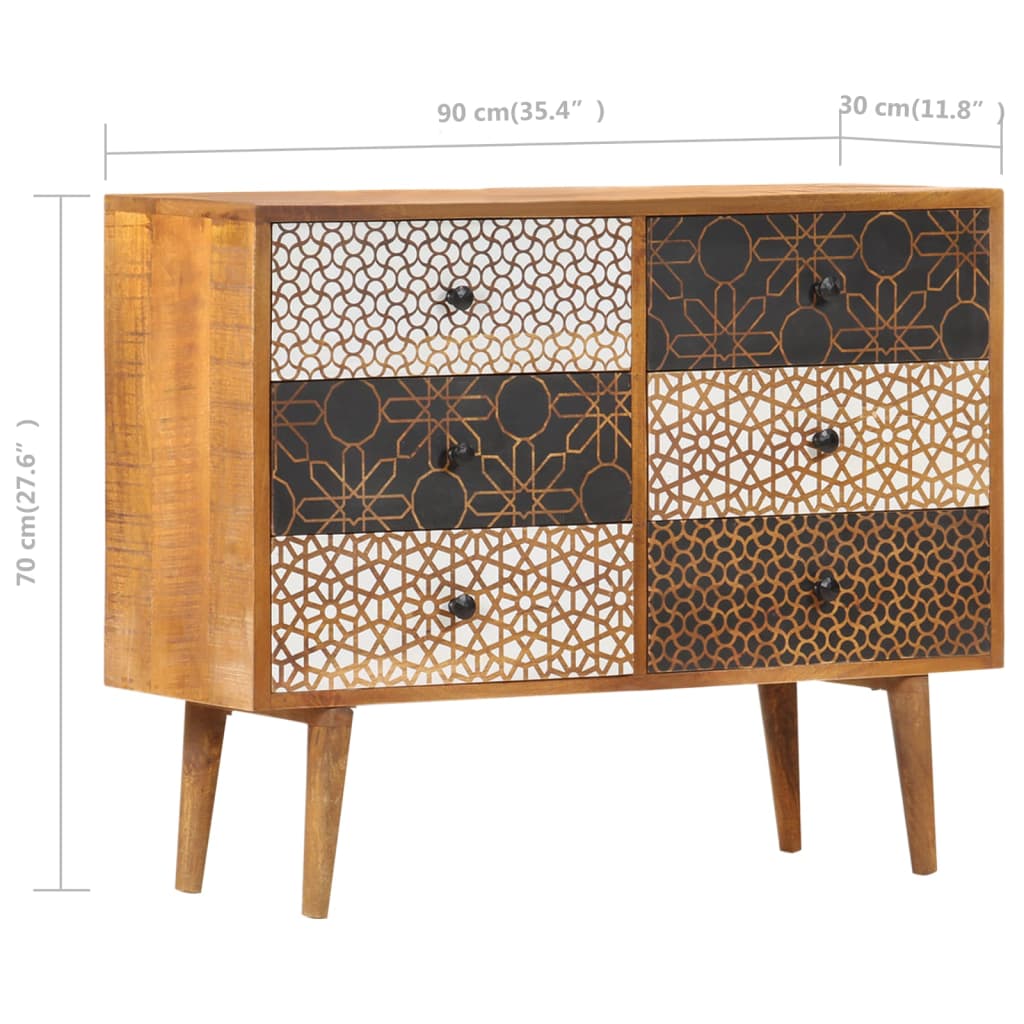 Aparador com estampagem 90x30x70 cm madeira mangueira maciça