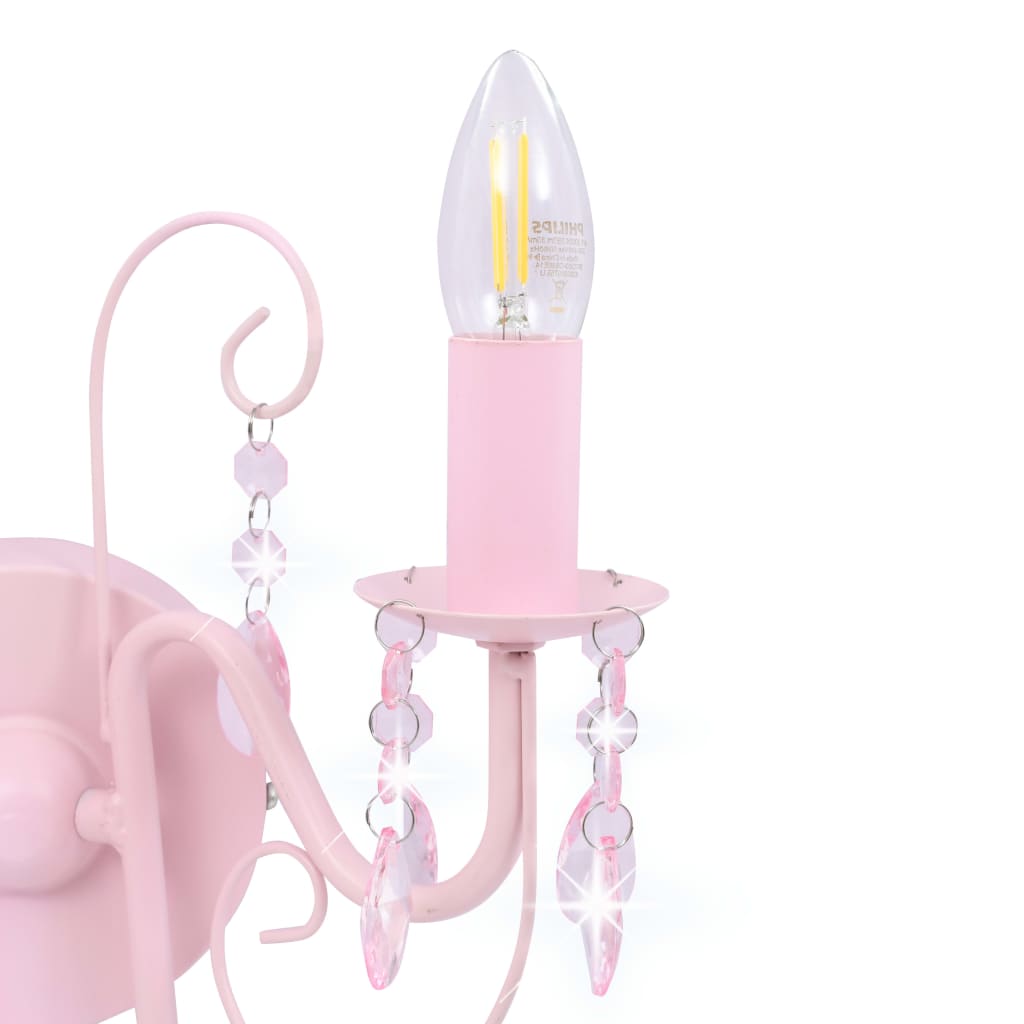 Candeeiro de parede com contas 2 x lâmpadas E14 rosa