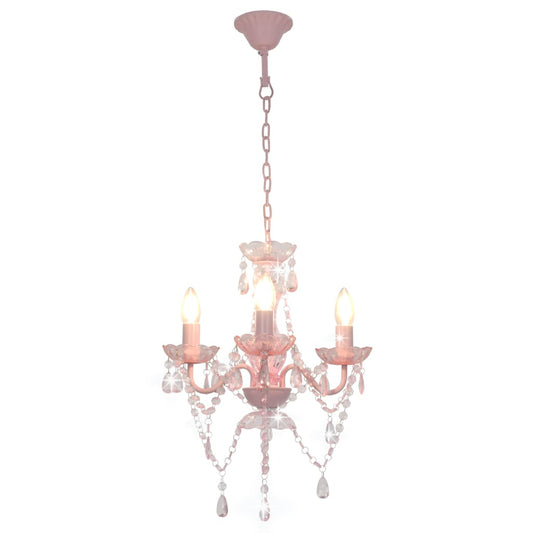 Lustre com contas redondo 3 x E14 cor-de-rosa
