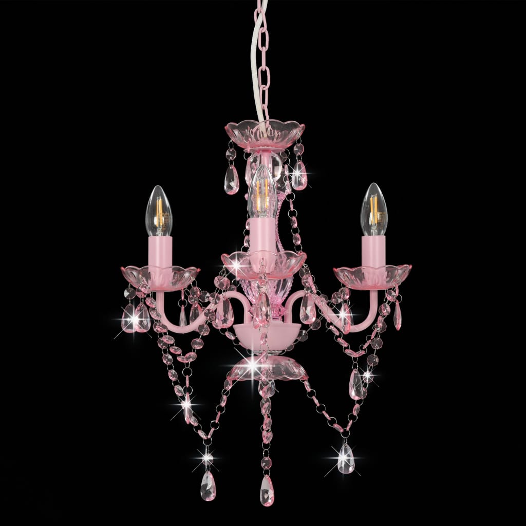 Lustre com contas redondo 3 x E14 cor-de-rosa