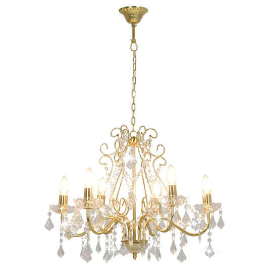 Lustre com contas de cristal 6 x E14 redondo dourado
