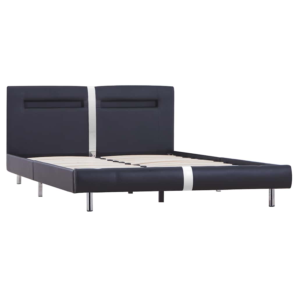 Estrutura de cama com LED 140x200 cm couro artificial preto