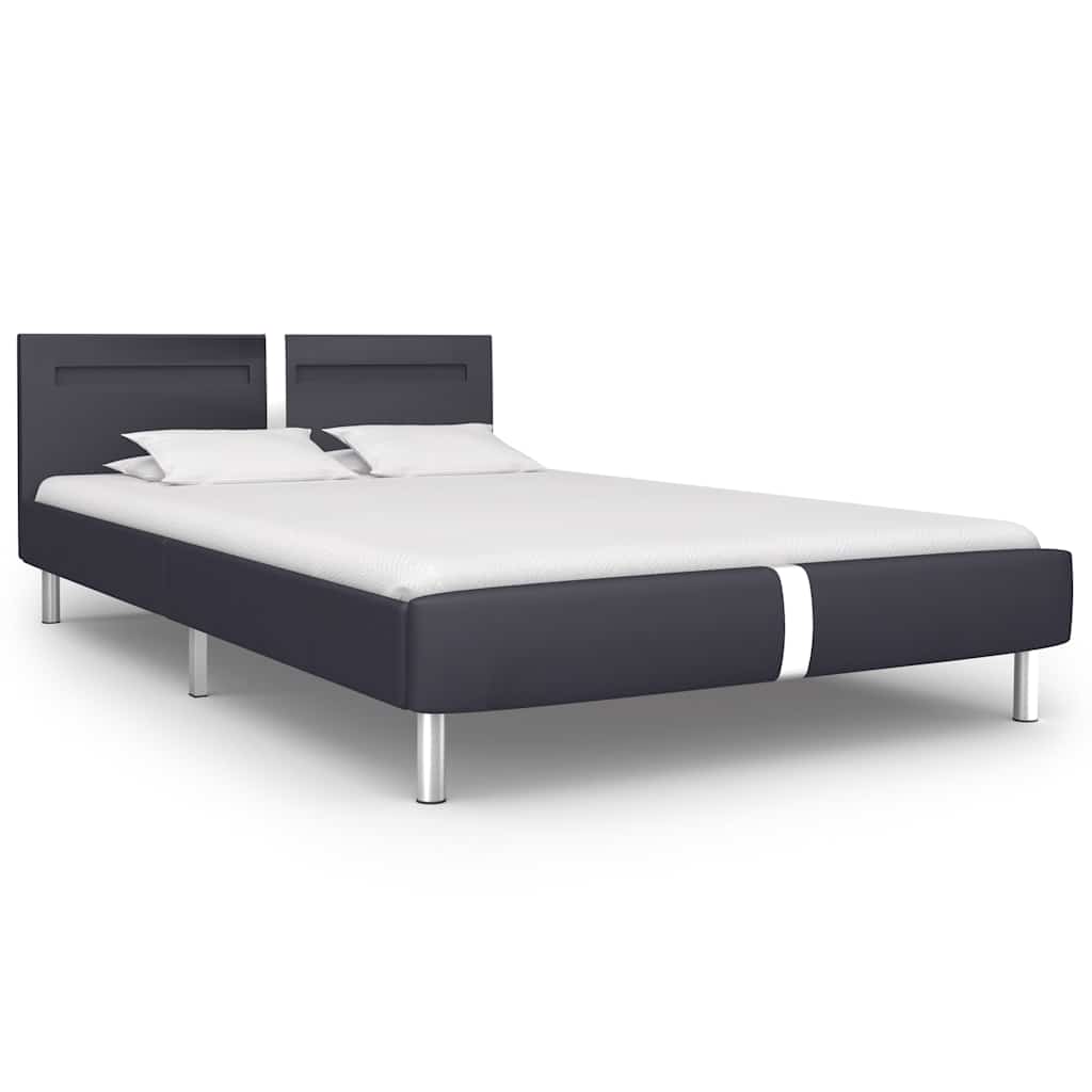 Estrutura de cama com LED 140x200 cm couro artificial preto