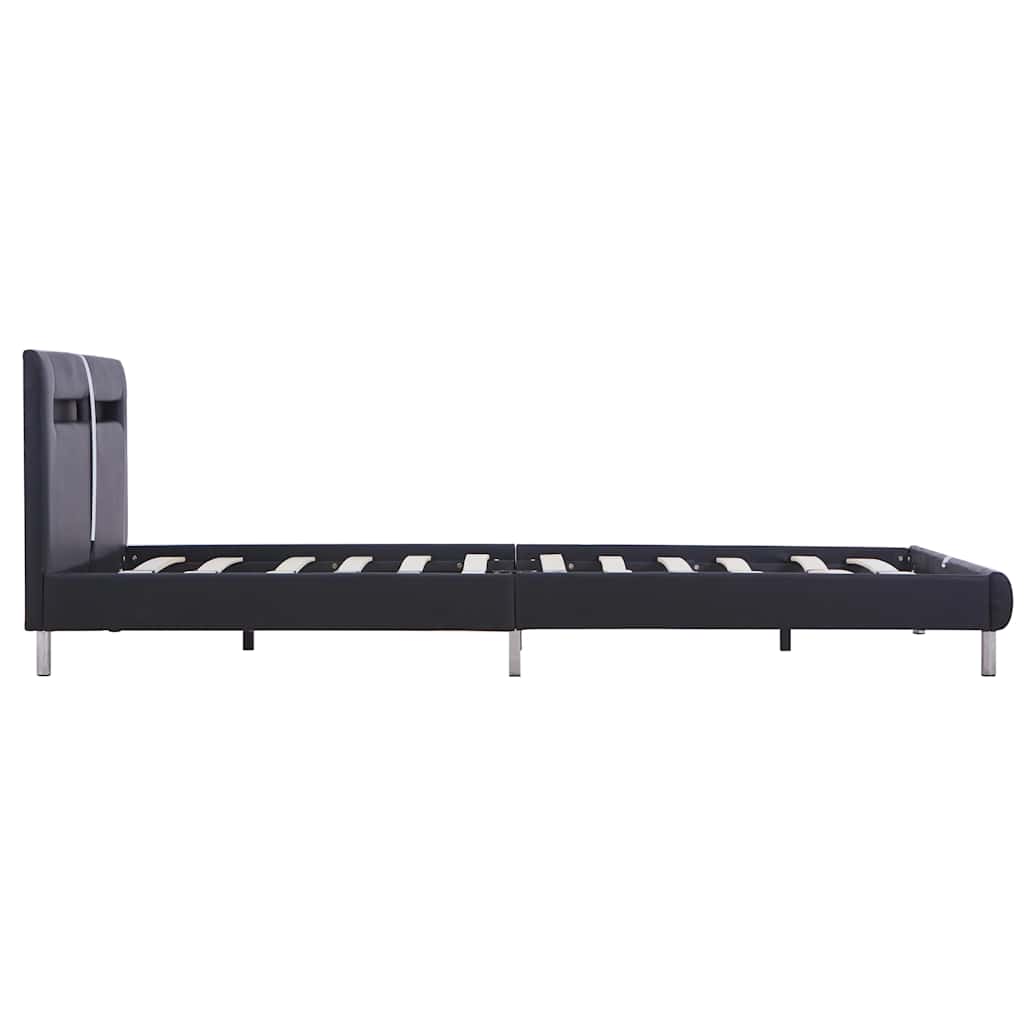 Estrutura de cama com LED 140x200 cm couro artificial preto
