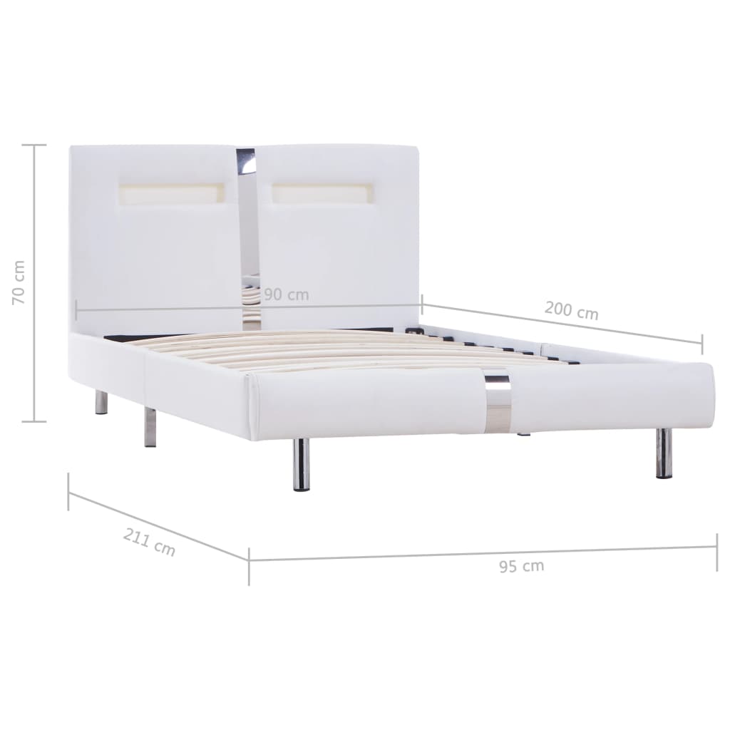 Estrutura de cama c/ LEDs 90x200 cm couro artificial branco