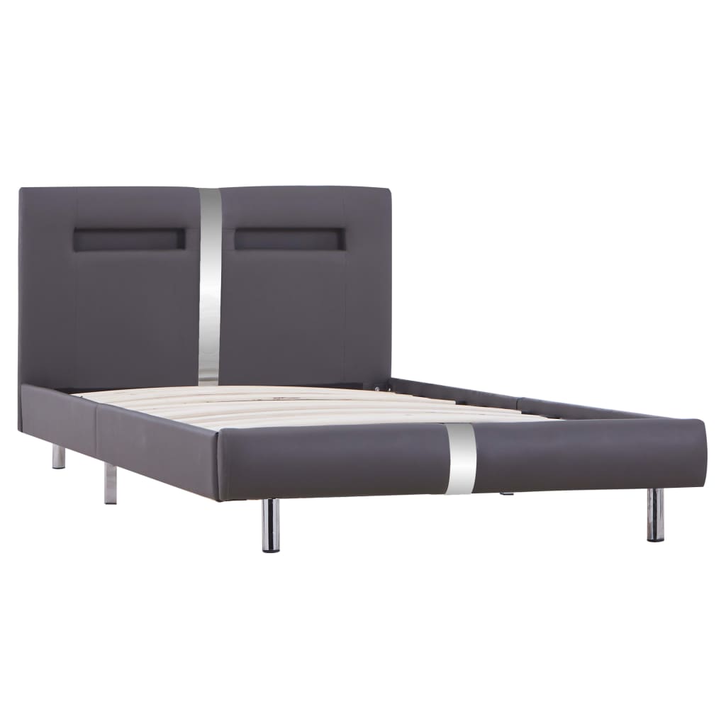 Estrutura de cama c/ LEDs 90x200 cm couro artificial cinzento